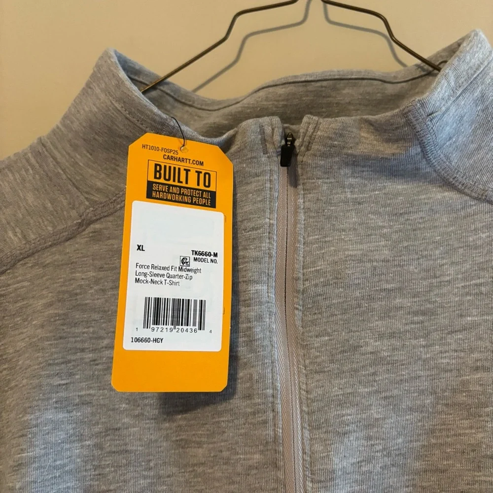 NWT Carhartt Heather Gray Quarter-Zip Mock Neck Pullover - Picture 2 of 5